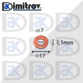 Дифтунга Ø  7 х Ø 17 х 1,5 mm медна